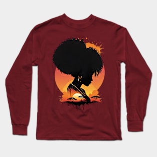 Black Woman Silhouette Africa Sunset retro vintage poster Long Sleeve T-Shirt